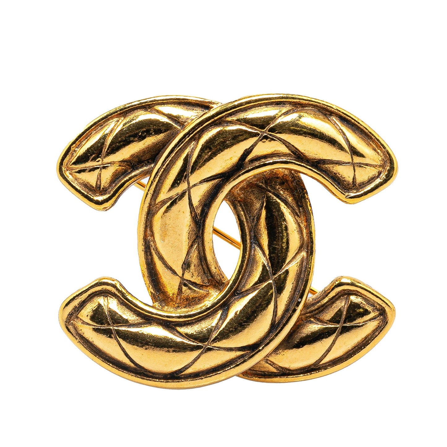 Gold Chanel Gold Plated CC Logos Quilted Brooch