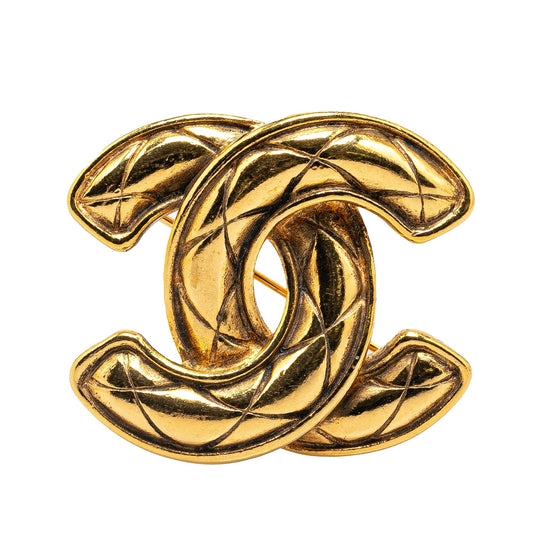 Gold Chanel Gold Plated CC Logos Quilted Brooch