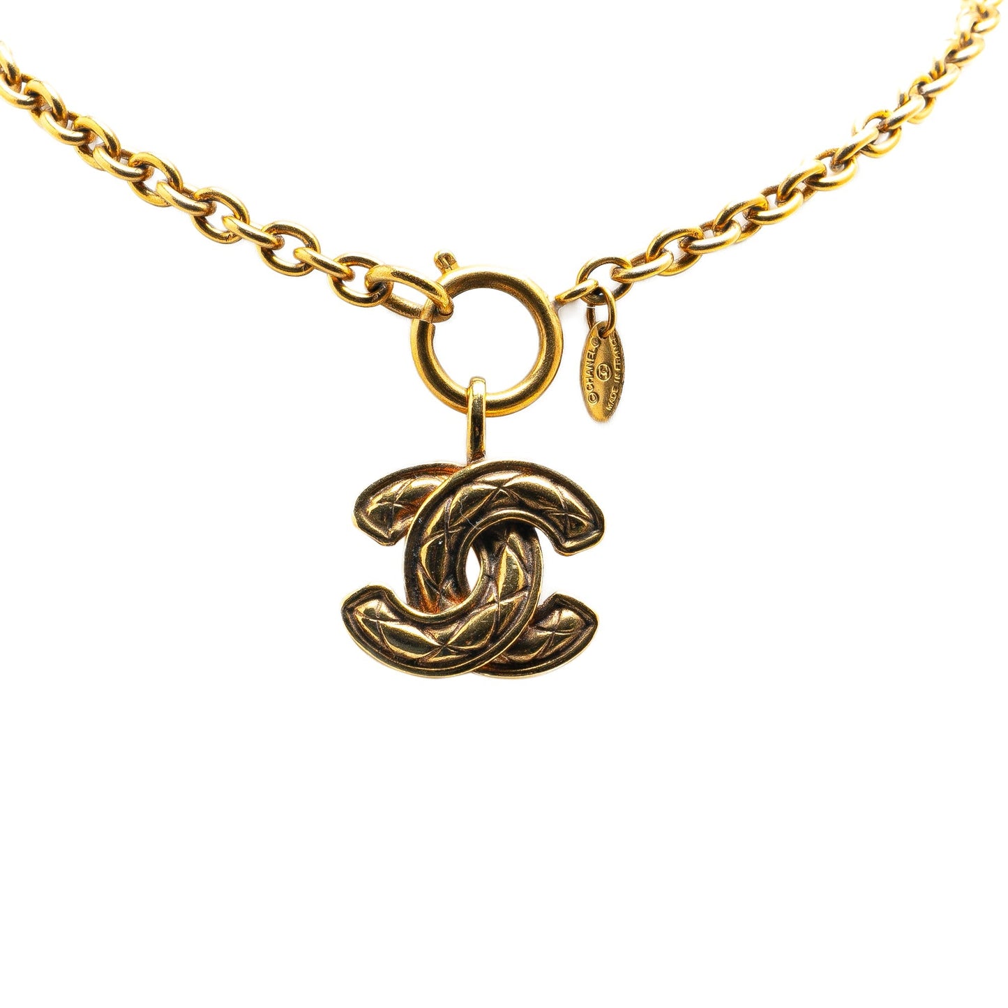 Gold Chanel Gold Plated Quilted CC Pendant Necklace