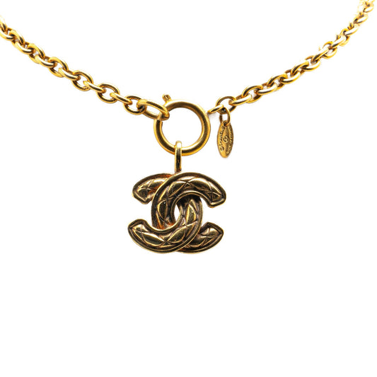 Gold Chanel Gold Plated Quilted CC Pendant Necklace