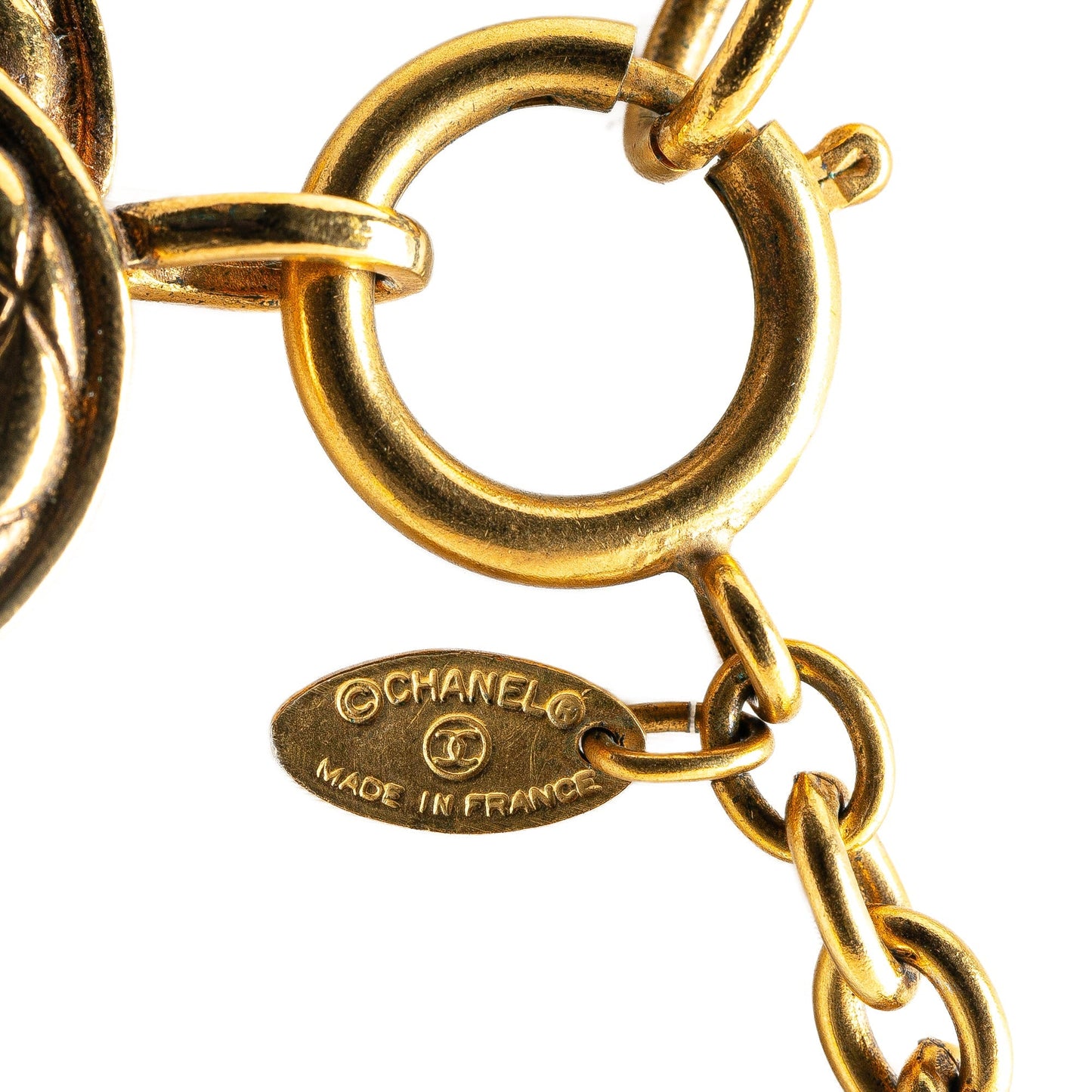 Gold Chanel Gold Plated Quilted CC Pendant Necklace