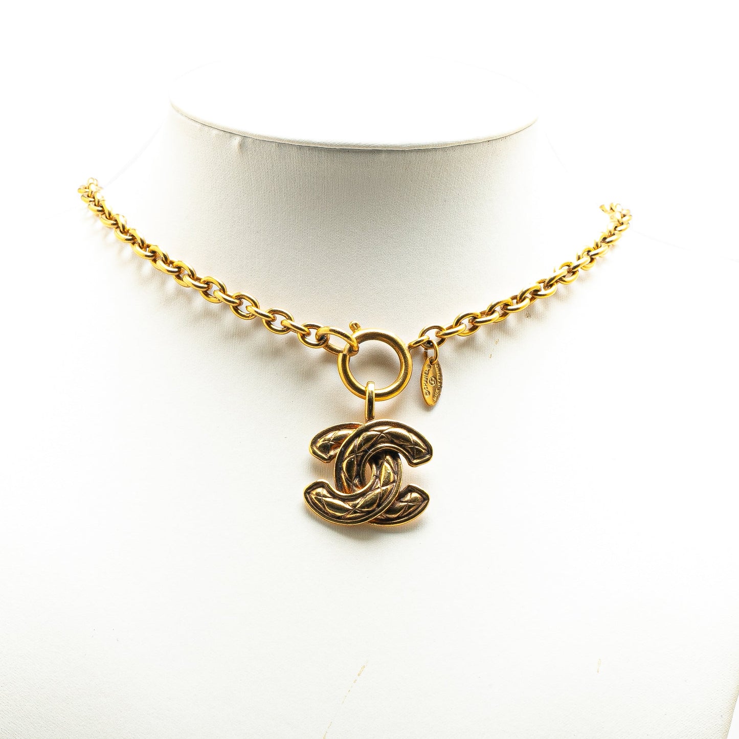 Gold Chanel Gold Plated Quilted CC Pendant Necklace