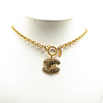 Gold Chanel Gold Plated Quilted CC Pendant Necklace