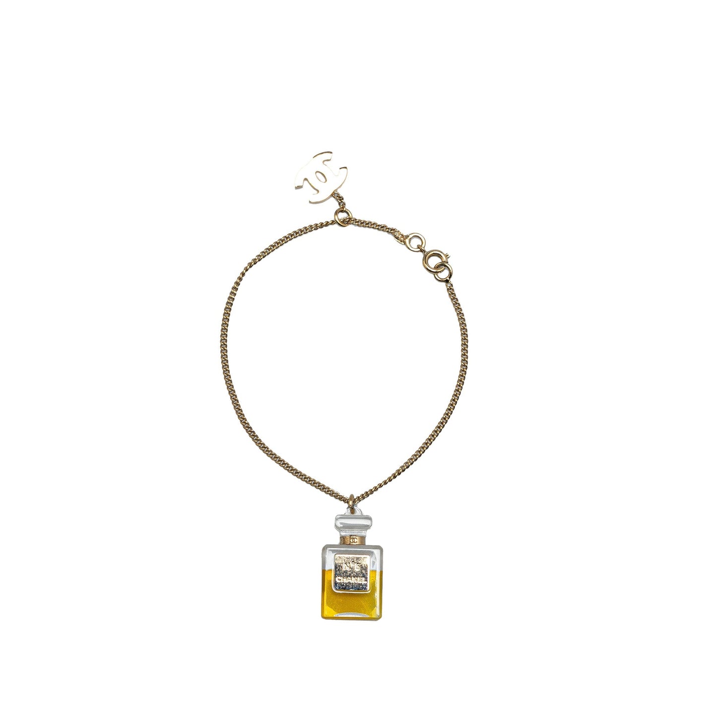 Gold Chanel Gold Plated CC No. 5 Perfume Bottle Charm Bracelet