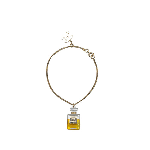 Gold Chanel Gold Plated CC No. 5 Perfume Bottle Charm Bracelet
