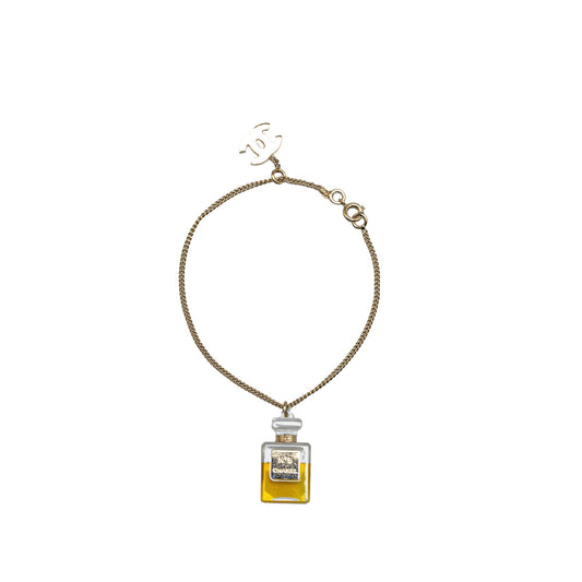 Gold Chanel Gold Plated CC No. 5 Perfume Bottle Charm Bracelet