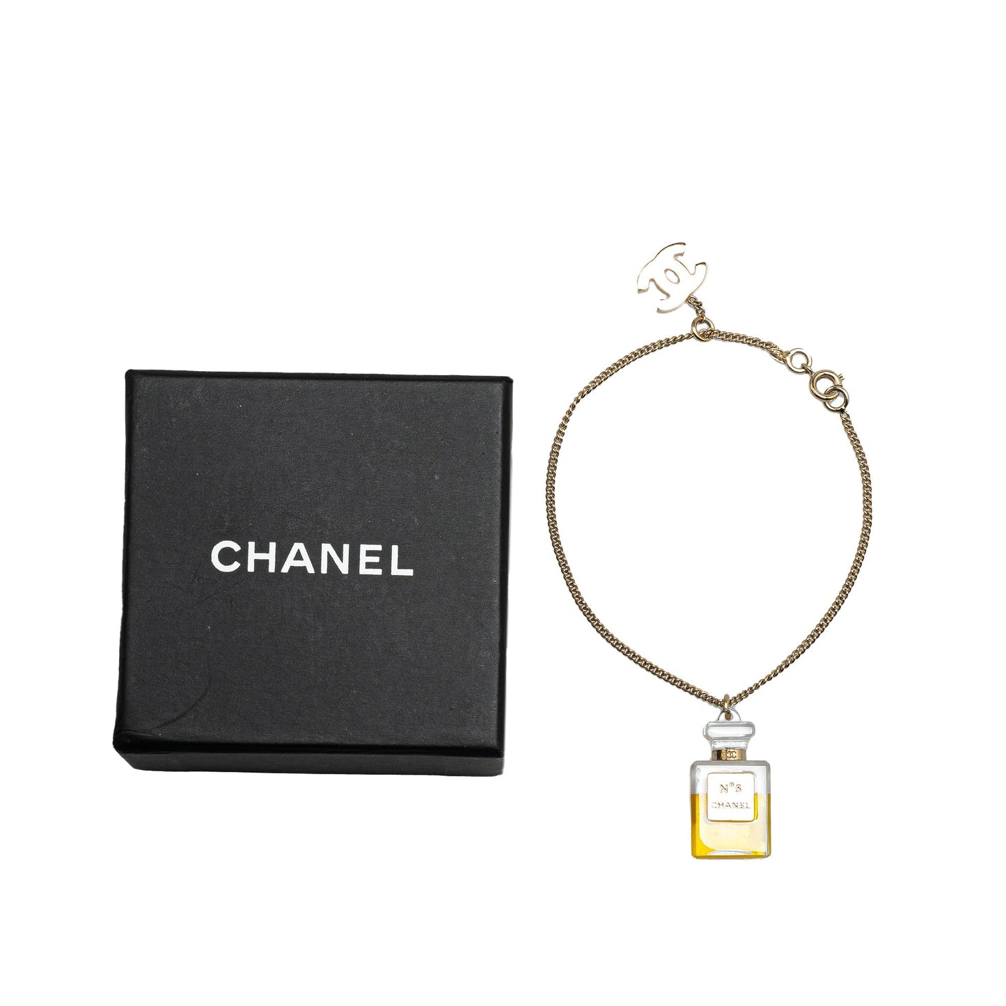 Gold Chanel Gold Plated CC No. 5 Perfume Bottle Charm Bracelet
