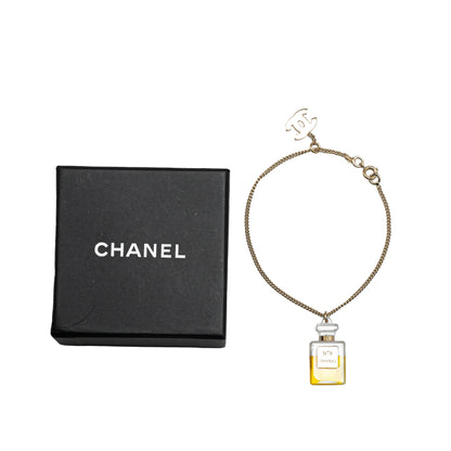 Gold Chanel Gold Plated CC No. 5 Perfume Bottle Charm Bracelet