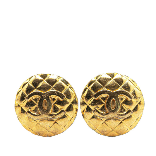 Gold Chanel Gold Plated CC Quilted Clip On Earrings