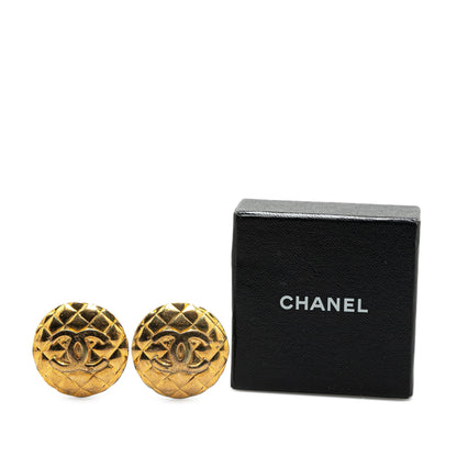 Gold Chanel Gold Plated CC Quilted Clip On Earrings