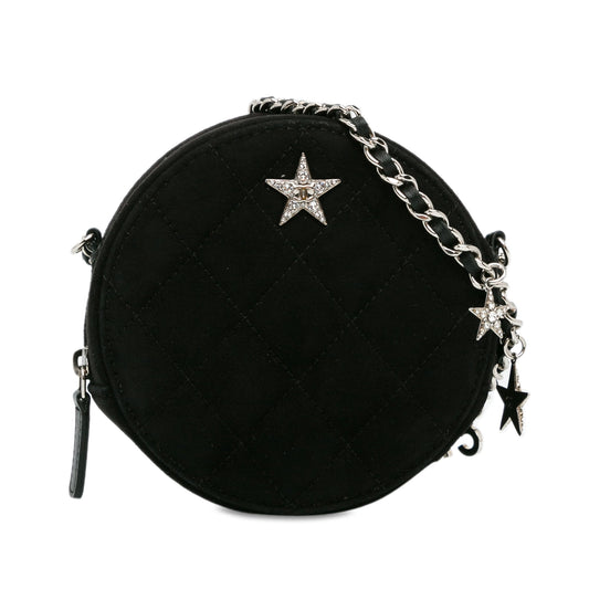 Black Chanel Suede Cocostellar Round Clutch on Chain Crossbody Bag