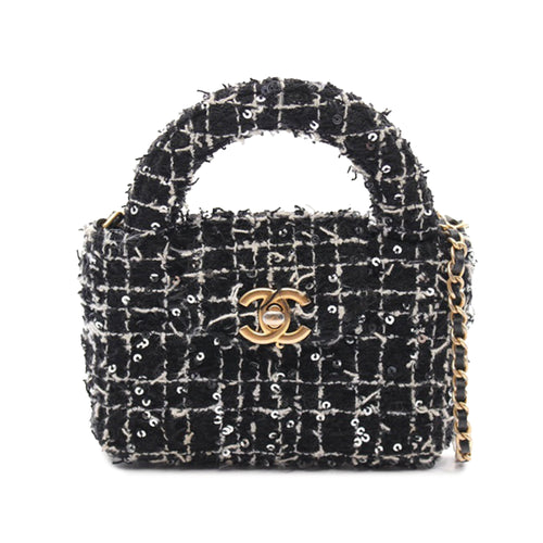 Black Chanel Nano Tweed Kelly Clutch on Chain Satchel