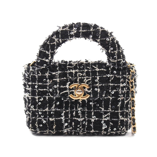 Black Chanel Nano Tweed Kelly Clutch on Chain Satchel