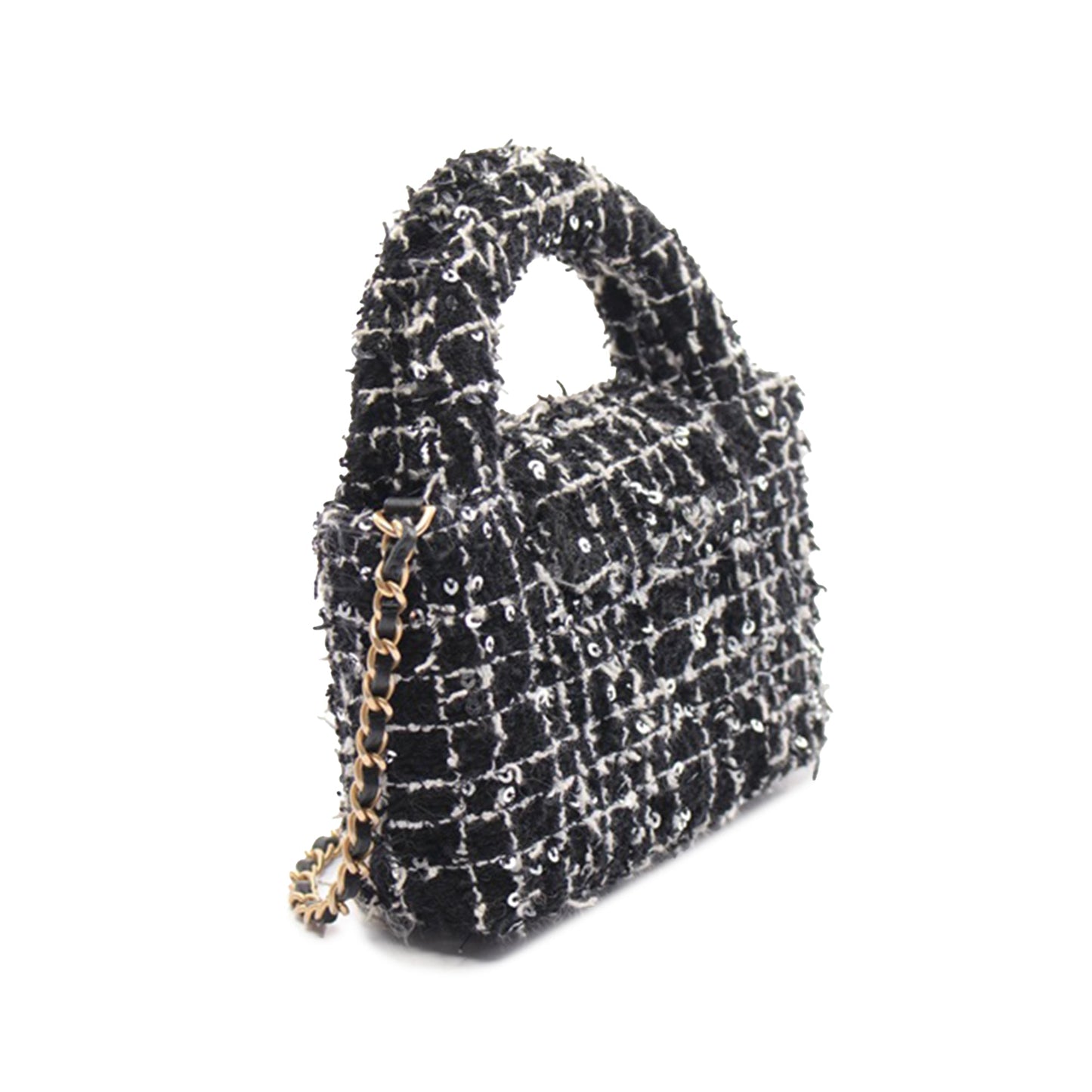 Black Chanel Nano Tweed Kelly Clutch on Chain Satchel