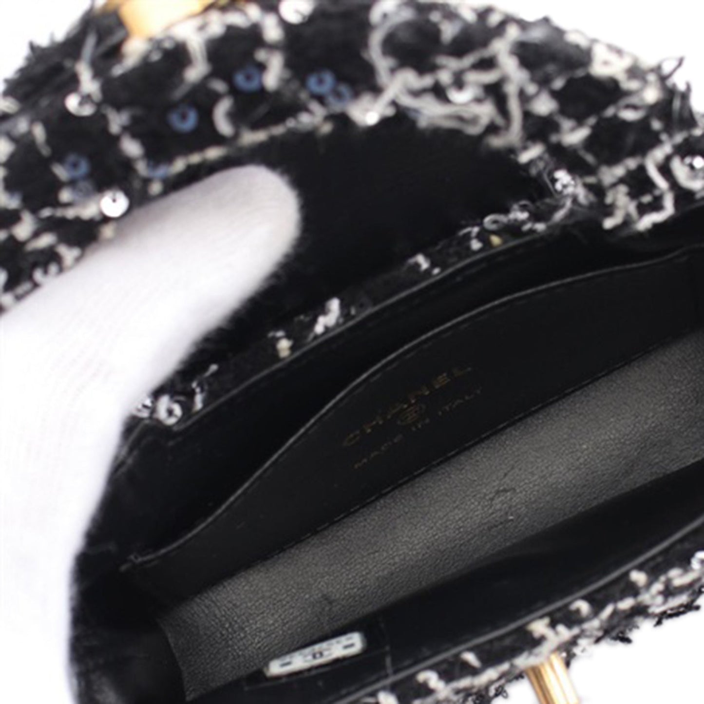 Black Chanel Nano Tweed Kelly Clutch on Chain Satchel