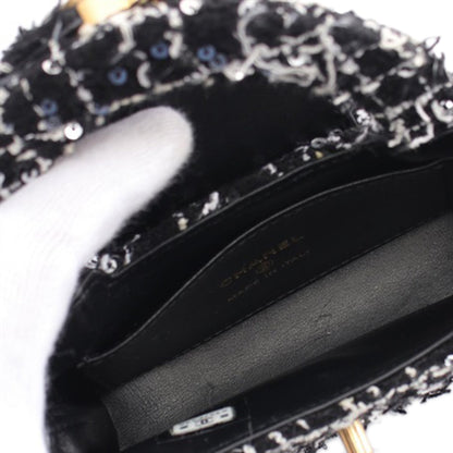 Black Chanel Nano Tweed Kelly Clutch on Chain Satchel