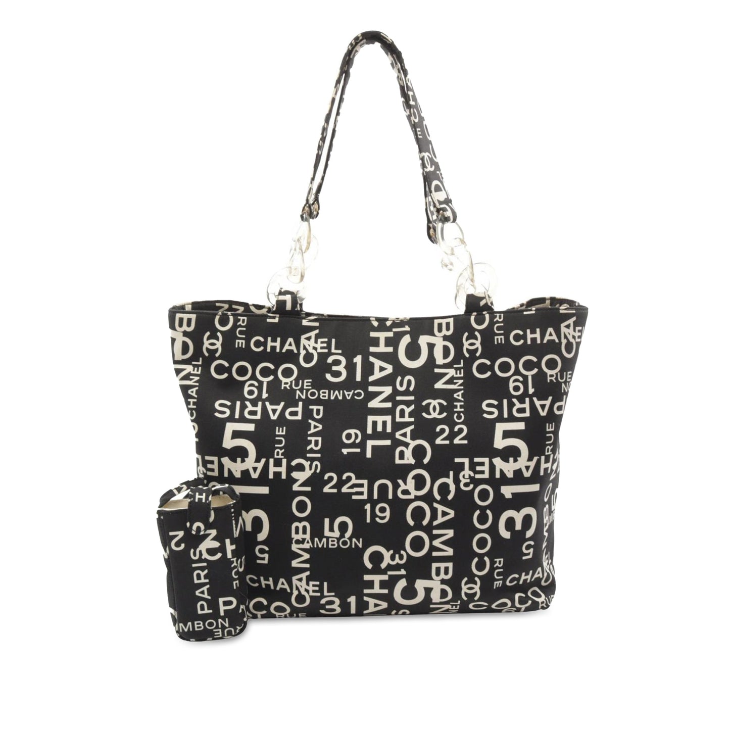 Black Chanel By the Sea Line Coco Print Canvas Beach Tote