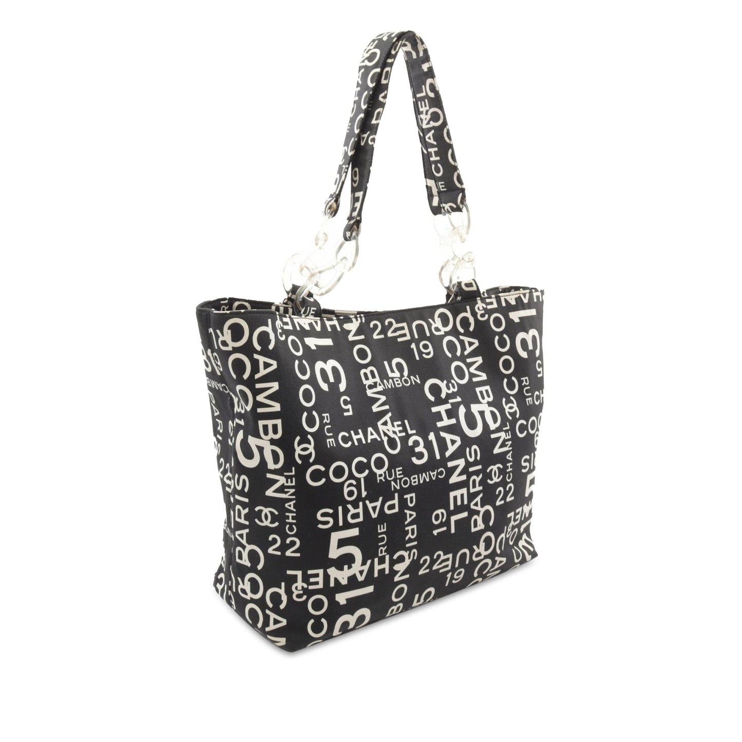 Black Chanel By the Sea Line Coco Print Canvas Beach Tote