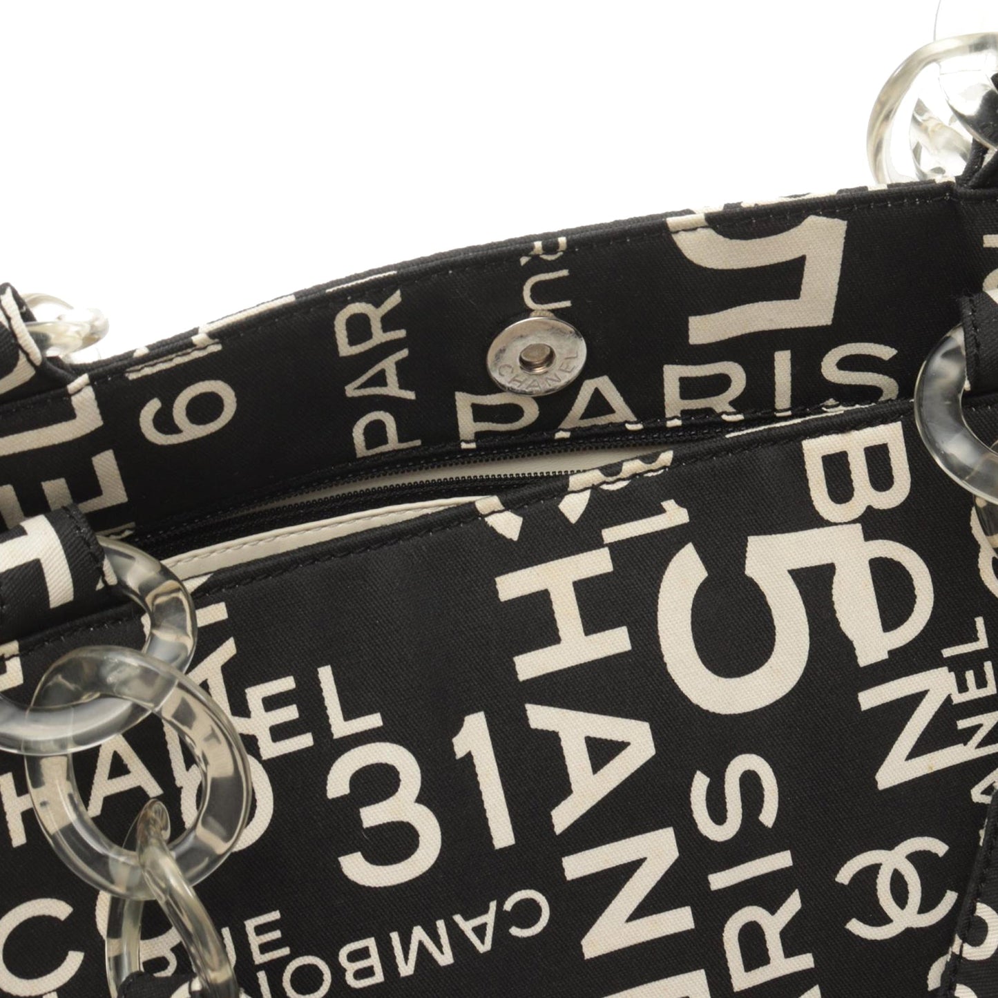 Black Chanel By the Sea Line Coco Print Canvas Beach Tote