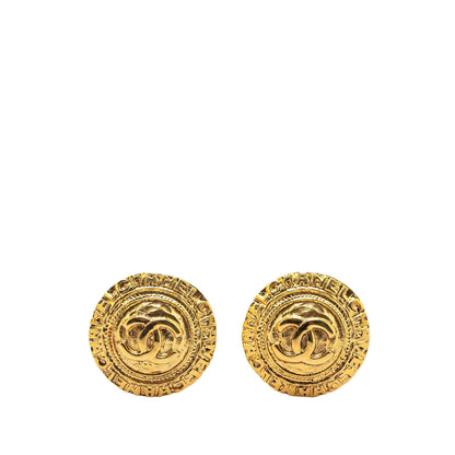 Gold Chanel Gold Plated CC Round Clip On Earrings
