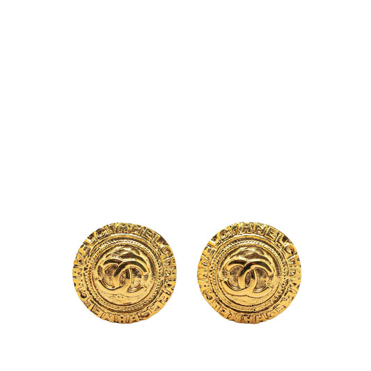 Gold Chanel Gold Plated CC Round Clip On Earrings