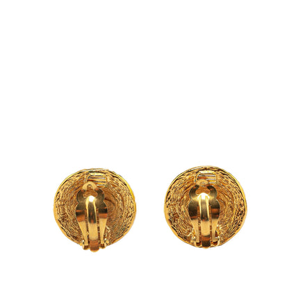 Gold Chanel Gold Plated CC Round Clip On Earrings