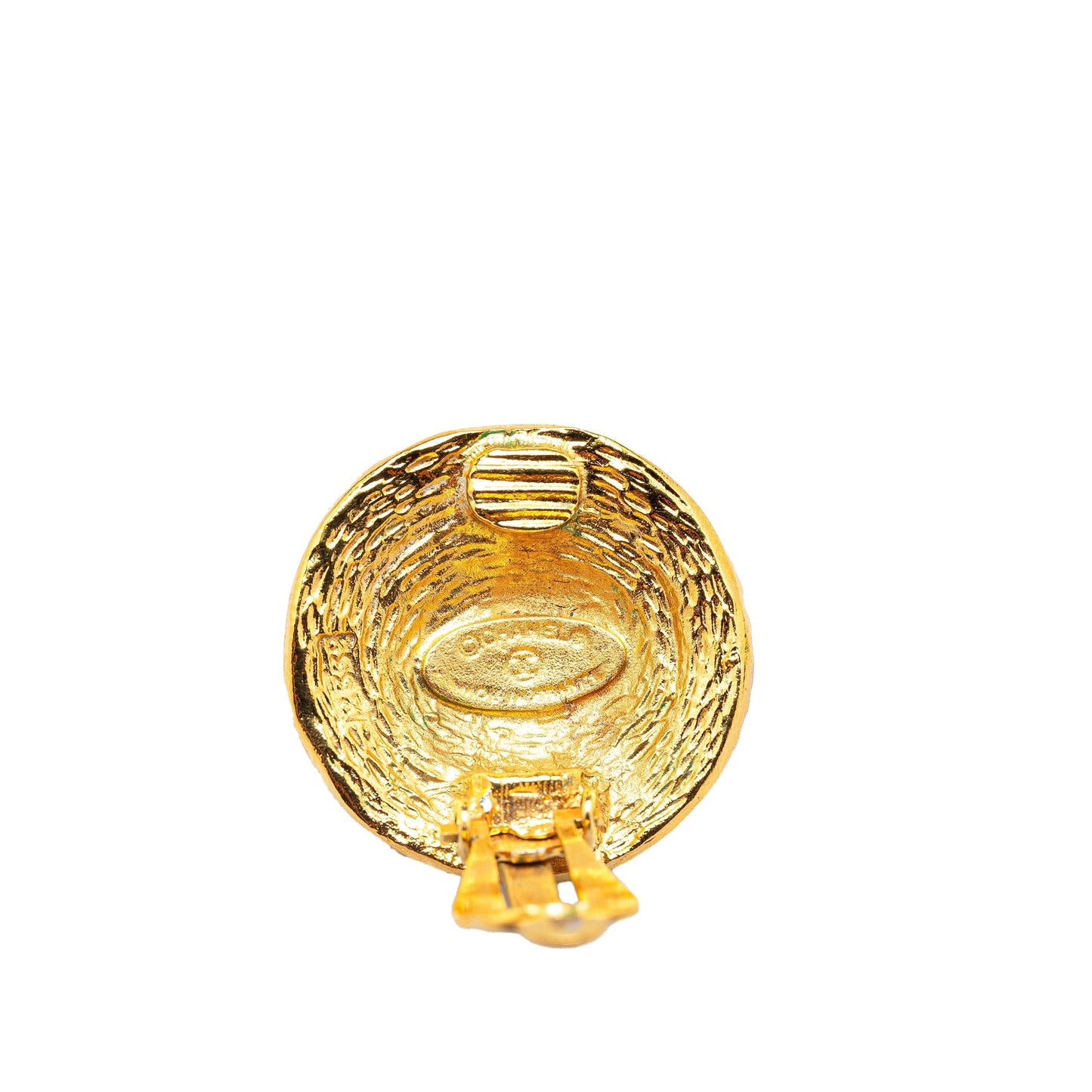 Gold Chanel Gold Plated CC Round Clip On Earrings