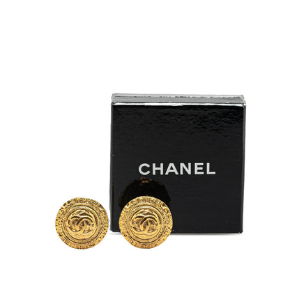 Gold Chanel Gold Plated CC Round Clip On Earrings