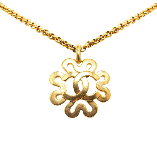 Gold Chanel Gold Plated CC Flower Pendant Necklace