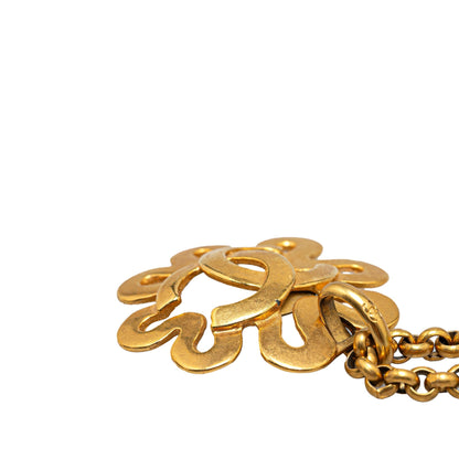 Gold Chanel Gold Plated CC Flower Pendant Necklace