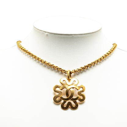 Gold Chanel Gold Plated CC Flower Pendant Necklace