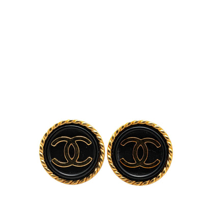 Gold Chanel Gold Plated Acrylic CC Button Clip On Earrings