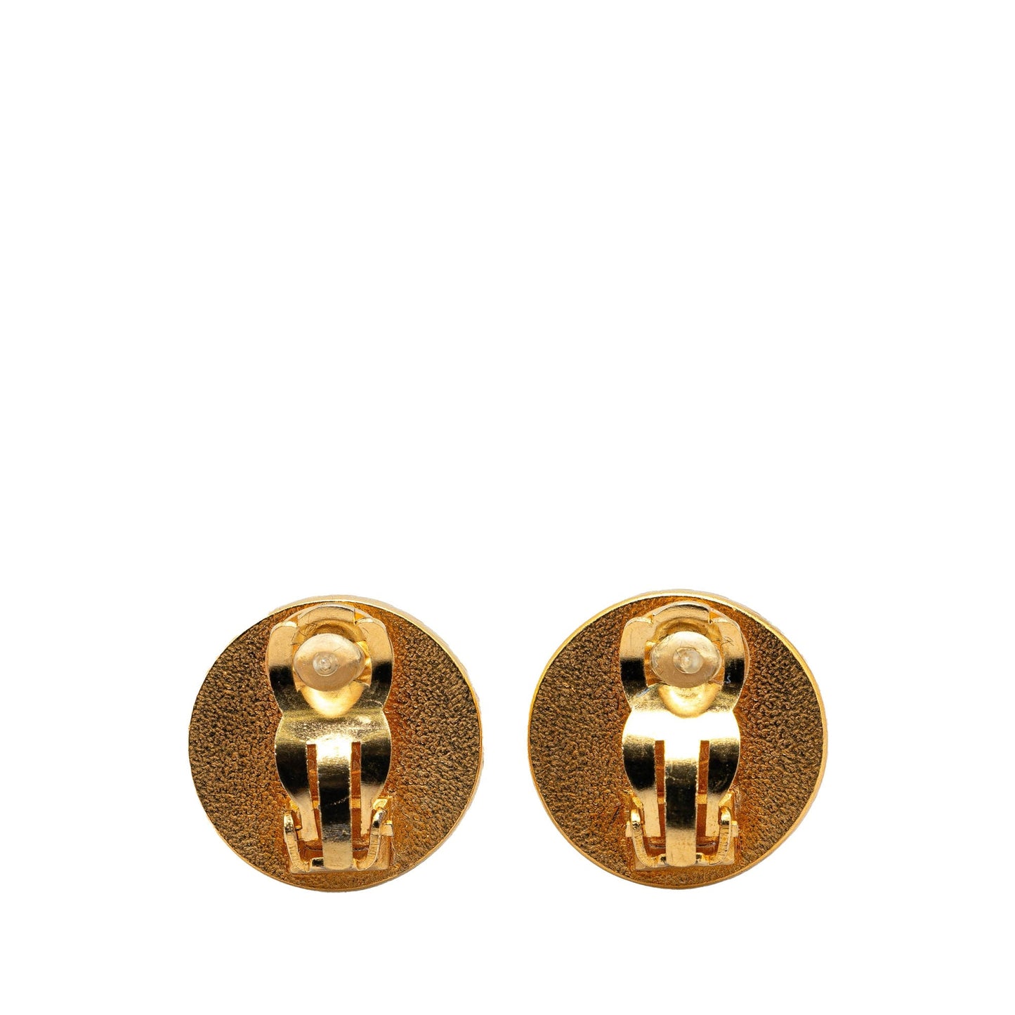 Gold Chanel Gold Plated Acrylic CC Button Clip On Earrings