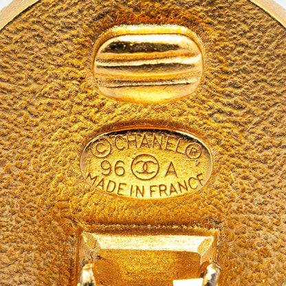 Gold Chanel Gold Plated Acrylic CC Button Clip On Earrings
