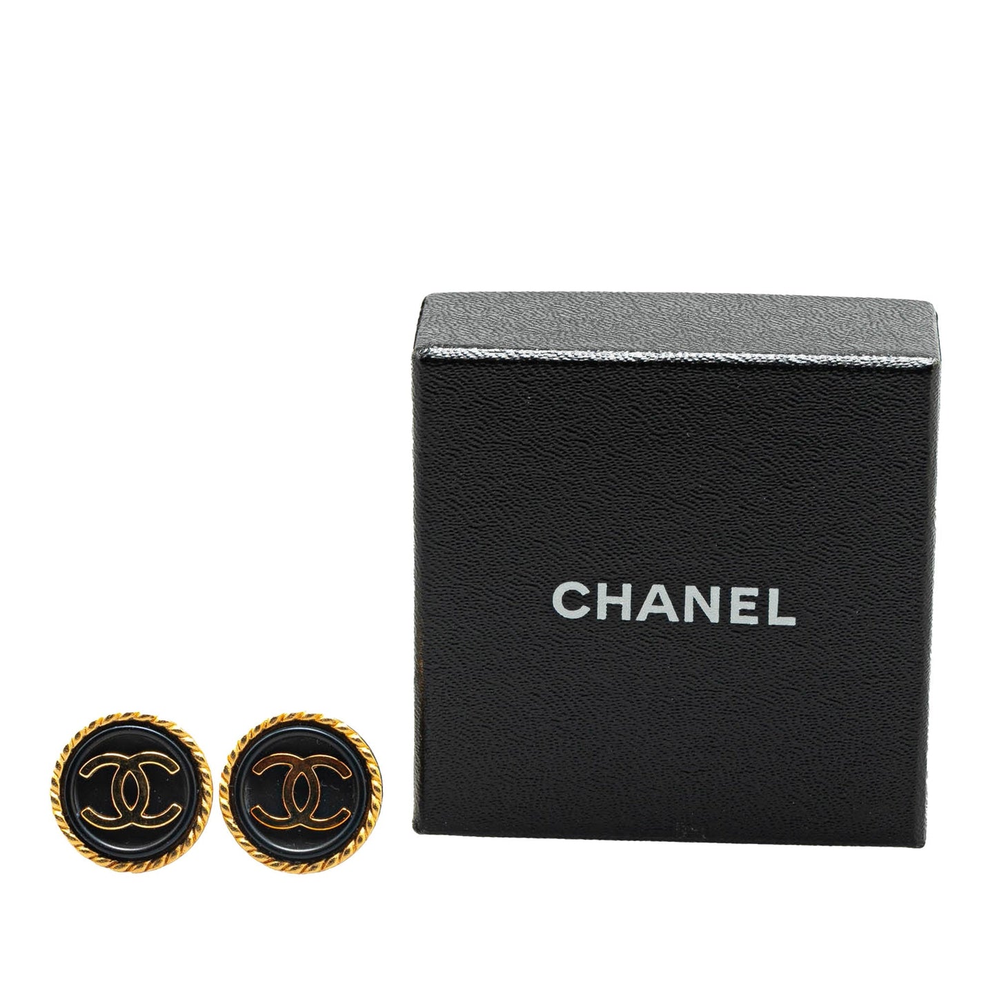 Gold Chanel Gold Plated Acrylic CC Button Clip On Earrings