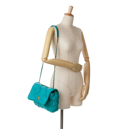 Blue Chanel Small Iridescent Calfskin Chesterfield Flap Shoulder Bag