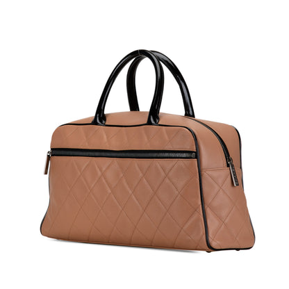 Brown Chanel Large Quilted Grained Calfskin Bowler Handbag