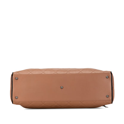 Brown Chanel Large Quilted Grained Calfskin Bowler Handbag