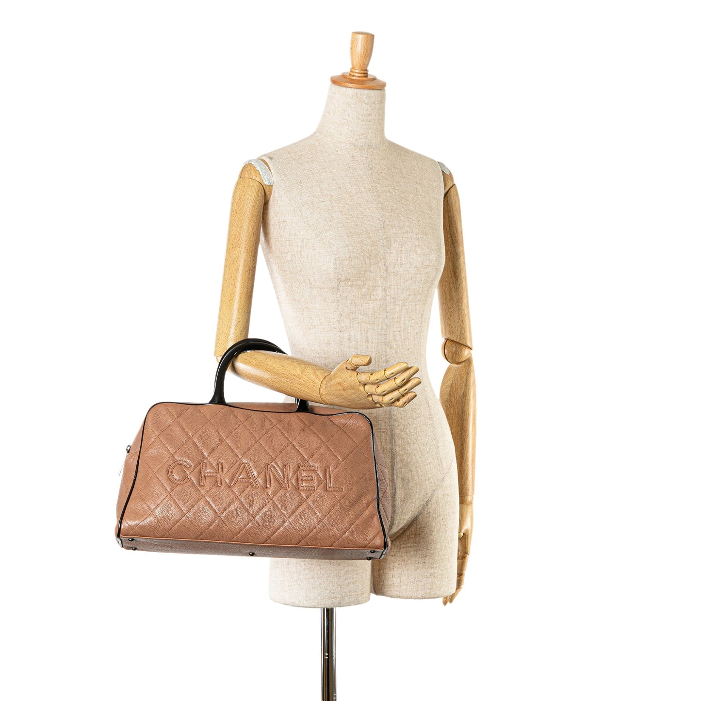 Brown Chanel Large Quilted Grained Calfskin Bowler Handbag