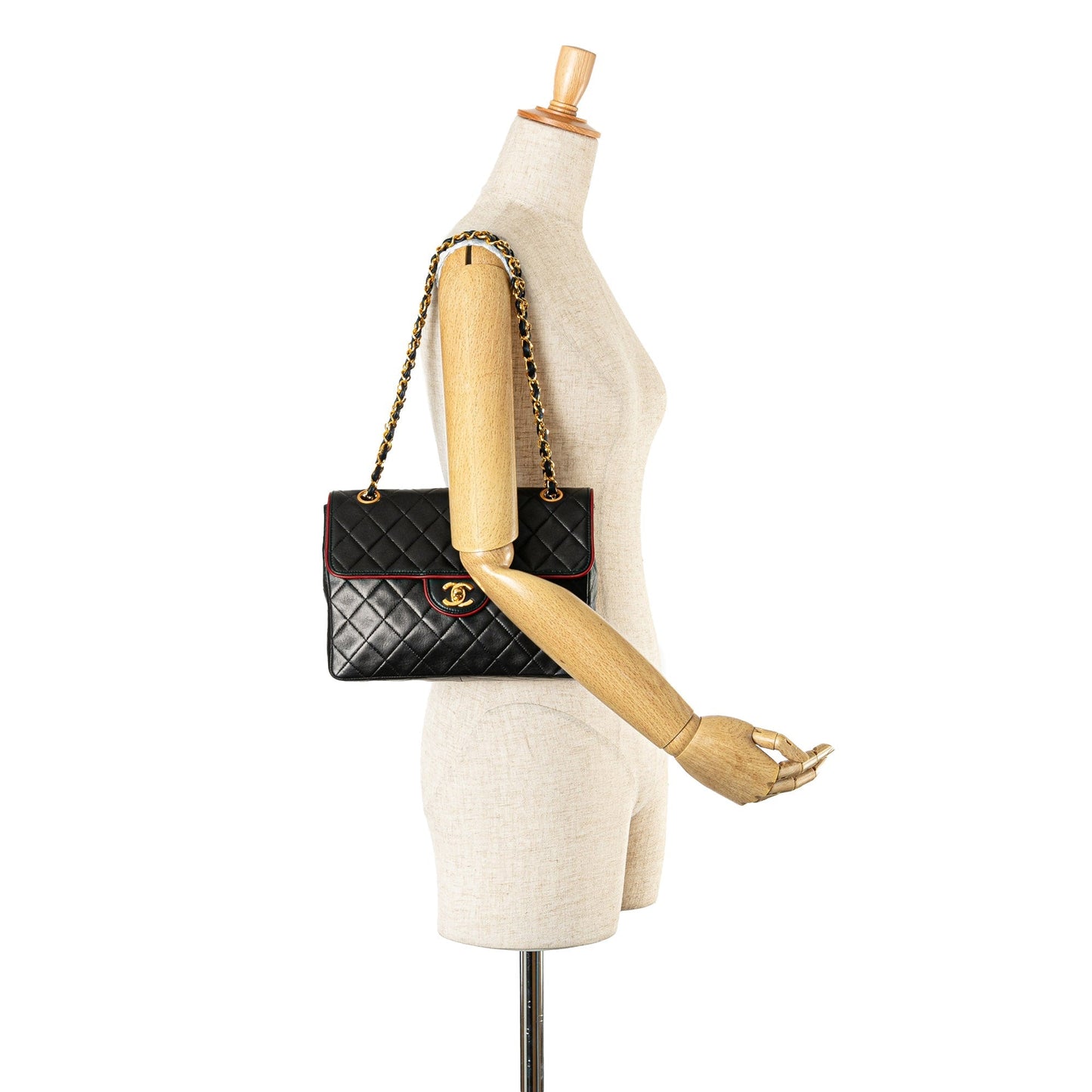 Black Chanel CC Bicolor Quilted Lambskin Single Flap Shoulder Bag