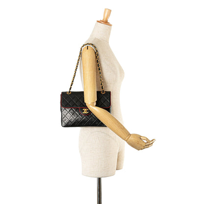 Black Chanel CC Bicolor Quilted Lambskin Single Flap Shoulder Bag