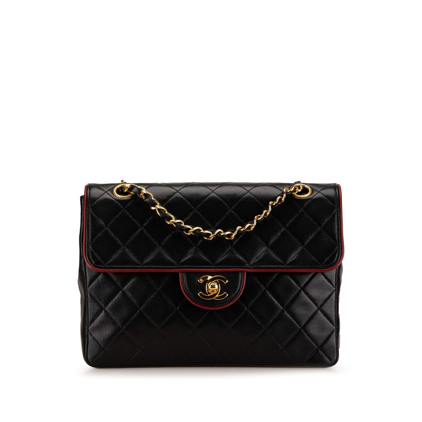 Black Chanel CC Bicolor Quilted Lambskin Single Flap Shoulder Bag