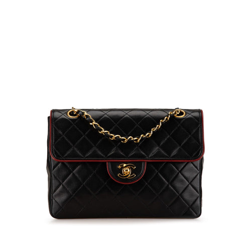 Black Chanel CC Bicolor Quilted Lambskin Single Flap Shoulder Bag