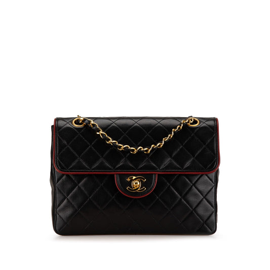 Black Chanel CC Bicolor Quilted Lambskin Single Flap Shoulder Bag
