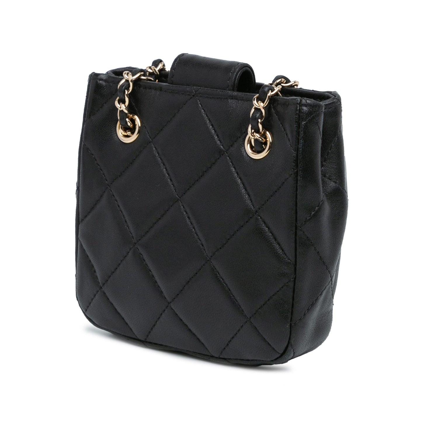 Black Chanel Quilted Lambskin Tiny Shopping Clutch With Chain Crossbody Bag
