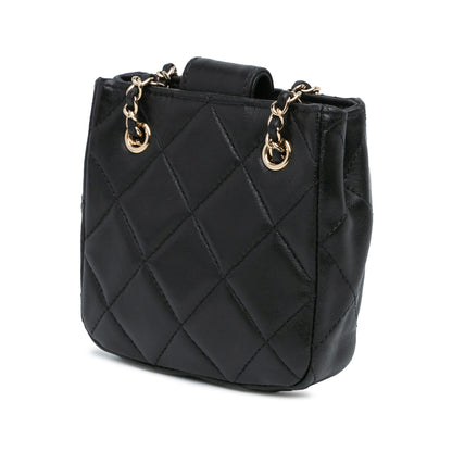 Black Chanel Quilted Lambskin Tiny Shopping Clutch With Chain Crossbody Bag