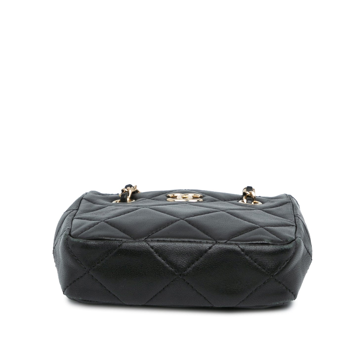 Black Chanel Quilted Lambskin Tiny Shopping Clutch With Chain Crossbody Bag
