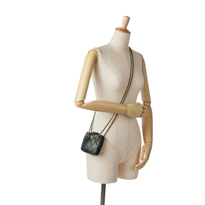 Black Chanel Quilted Lambskin Tiny Shopping Clutch With Chain Crossbody Bag