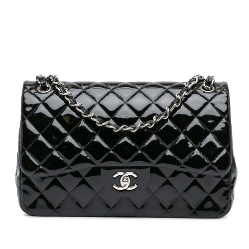 Black Chanel Jumbo Classic Patent Double Flap Shoulder Bag