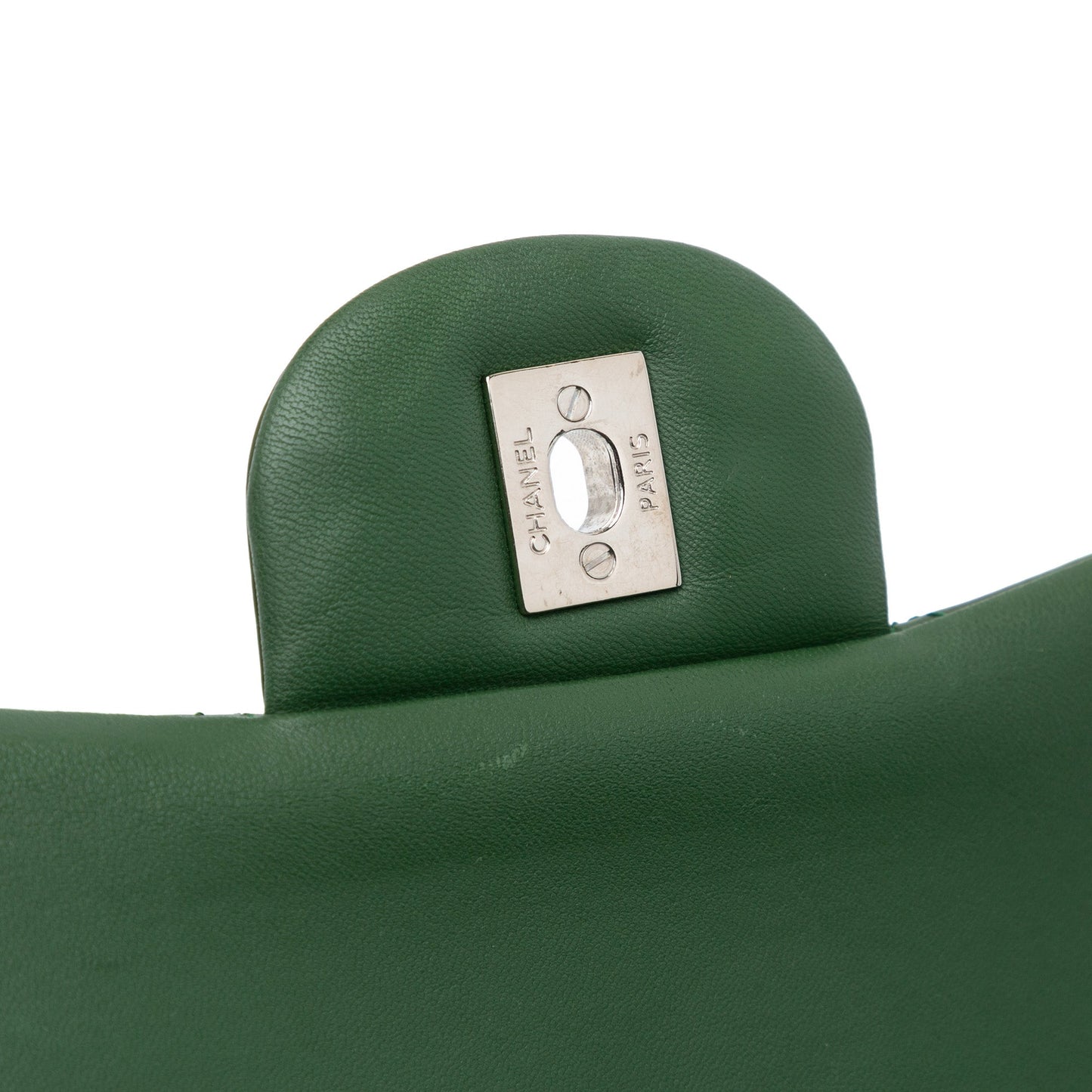 Green Chanel Jumbo Classic Patent Double Flap Shoulder Bag